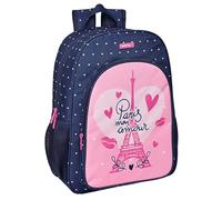 Safta PARIS - Mochila Escolar Niño, Mochila Niño, Mochila Infantil, Adaptable a Carro, Ideal para Niños en Edad Escolar, Cómoda y Versátil, Calidad y Resistencia, 33x14x42 cm, Color Azul Marino/Rosa
