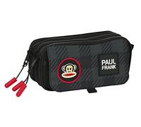 Safta PAUL FRANK Campers - Portatodo Triple Big, Estuche Infantil, Estuche Niño, Ideal para Niños de 5 a 14 Años, Cómodo y Versátil, Calidad y Resistencia, 21.5x8x10 cm, Color Negro