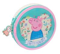 Safta Peppa Pig Pretty Flowers - Plumier Redondo, con 18 Piezas, Fácil Limpieza, Estuche Infantil, Estuche Niño, Ideal para Niños de 5 a 14 Años, Cómodo y Versátil, Calidad y Resistencia, 21x3.5 cm