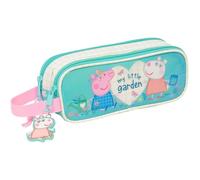 Safta Peppa Pig Pretty Flowers - Portatodo Doble Niño, Estuche Infantil, Estuche Niño, Ideal para Niños en Edad Escolar, Cómodo y Versátil, Calidad y Resistencia, 21x6x8 cm