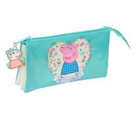 Safta Peppa Pig Pretty Flowers - Portatodo Triple, Estuche Infantil, Estuche Niño, Ideal para Niños en Edad Escolar, Cómodo y Versátil, Calidad y Resistencia, 22x3x12 cm