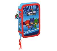 Safta PJ MASKS - Estuche Escolar Niño, Estuche con Colores, con 28 Útiles Incluidos, Ideal para Niños de 5 a 14 Años, Cómodo y Versátil, Calidad y Resistencia, 12.5x4x19.5 cm, Color Azul