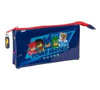 Safta PJMASKS Ready - Portatodo Triple, Estuche Infantil, Estuche Niño, Ideal para Niños en Edad Escolar, Cómodo y Versátil, Calidad y Resistencia, 22x3x12 cm, Color Azul Marino