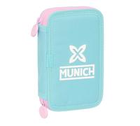 Safta | Plumier Doble Pequeño Munich Heaven 28 Piezas, Estuche Escolar Organizador con 2 Compartimentos y Cremallera, Incluye Rotuladores, 10 Lápices de Colores, Bolígrafo, Medidas 12,5x4x19,5 cm