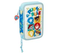Safta | Plumier Doble Pequeño Paw Patrol Pups Rule 28 Piezas, Estuche Escolar Infantil con 2 Compartimentos y Cremallera, Incluye Lápiz, Bolígrafo, Goma, Sacapuntas, Medidas 12,5x4x19,5 cm