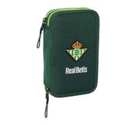 Safta | Plumier Doble Pequeño Real Betis Balompié 28 Piezas Water Resistant, Estuche Escolar Organizador con 2 Compartimentos y Cremalleras, Incluye Lápices, Rotuladores, Medidas 12,5x4x19,5 cm