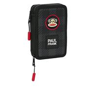Safta PAUL FRANK Campers - Estuche Escolar Niño, Estuche con Colores, con 28 Útiles Incluidos, Ideal para Niños de 5 a 14 Años, Cómodo y Versátil, Calidad y Resistencia, 12.5x4x19.5 cm, Color Negro