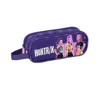 Safta | Plumier Escolar 2 Cremalleras K-Pop Demon Hunters 21x6x8 cm | Tejido poliéster con costuras rematadas, vuelta al cole y regalo de cumpleaños, licencia oficial K-Pop Demon Hunters Fighters