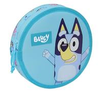 Safta | Plumier Redondo Bluey 18 Piezas, Portatodo Escolar Infantil con Cremallera y Organizador Interior, Incluye 8 Rotuladores Grandes, 6 Colorines, Lápiz, Medidas 21x3,5 cm, Estuche Escolar
