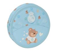 Safta | Plumier Redondo Real Madrid Preescolar Azul 18 Piezas, Estuche Escolar Infantil con Cremallera, Organizador con 8 Rotuladores Grandes, 6 Colorines, Lápiz, Goma y Sacapuntas, Medidas 21x3,5 cm