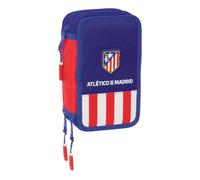 Safta | Plumier Triple Atlético de Madrid 37 Piezas, Estuche Escolar Infantil con 3 Compartimentos y Cremallera, Incluye Lápiz, Bolígrafos, Regla, Semicírculo, Medidas 12,5x5,5x19,5 cm