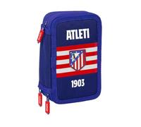 Safta | Plumier Triple Atlético de Madrid 37 Piezas, Portatodo Escolar Organizador con 3 Compartimentos y Cremallera, Incluye 16 Lápices, 14 Rotuladores, Estuche Escolar, Medidas 12.5x5.5x19.5 cm