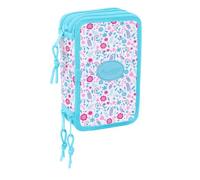 Safta | Plumier Triple Blackfit8 Cool 37 Piezas, Portatodo Escolar Organizador con 3 Compartimentos y Cremallera, Incluye Rotuladores, Medidas 12,5x5,5x19,5 cm, Estuche Escolar 3 Compartimentos