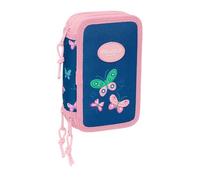 Safta | Plumier Triple Blackfit8 Mariposas 37 Piezas, Estuche Escolar Infantil con 3 Compartimentos y Cremalleras, Incluye 16 Lápices de Colores, 14 Rotuladores, Medidas 12,5x5,5x19,5 cm