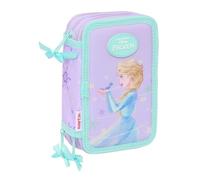 Safta | Plumier Triple Disney Frozen Spirit 37 Piezas, Estuche Escolar Organizador con 3 Compartimentos y Cremallera, Incluye Rotuladores, 16 Lápices, Regla y Semicírculo, Medidas 12,5x5,5x19,5 cm
