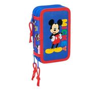 Safta | Plumier Triple Disney Mickey Mouse Today 37 Piezas, Estuche Escolar Organizador con 3 Compartimentos y Cremallera, Incluye 16 Lápices, 14 Rotuladores, Medidas 12,5x5,5x19,5 cm