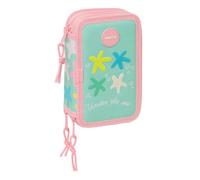 Safta | Plumier Triple Estrellas 37 Piezas, Estuche Escolar Organizador con 3 Compartimentos y Cremallera, Incluye Rotuladores, 16 Lápices de Colores, Medidas 12,5x5,5x19,5 cm