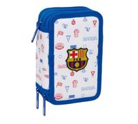 Safta | Plumier Triple FC Barcelona Preescolar 37 Piezas, Estuche Escolar Organizador con 3 Compartimentos y Cremallera, Incluye Lápiz, Bolígrafos, Regla, Semicírculo, Medidas 12,5x5,5x19,5 cm