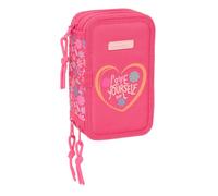 Safta | Plumier Triple Feeling 37 Piezas, Portatodo Escolar Organizador con 3 Compartimentos y Cremallera, Incluye Rotuladores, Medidas 12,5x5,5x19,5 cm, Estuche Escolar 3 Compartimentos
