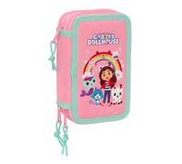Safta | Plumier Triple Gabby’s Dollhouse 37 Piezas, Estuche Escolar Organizador con 3 Compartimentos y Cremallera, Incluye Rotuladores, 16 Lápices, Regla y Semicírculo, Medidas 12,5x5,5x19,5 cm