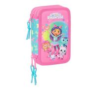 Safta | Plumier Triple Gabby’s Dollhouse Confetti 37 Piezas, Estuche Escolar Infantil con 3 Compartimentos y Cremallera, Incluye 16 Lápices, 14 Rotuladores, Medidas 12,5x5,5x19,5 cm