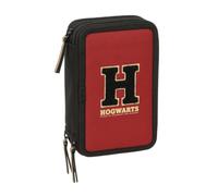 Safta | Plumier Triple Harry Potter Hogwarts 37 Piezas, Estuche Escolar Organizador con 3 Compartimentos y Cremallera, Incluye Rotuladores, 16 Lápices de Colores, Medidas 12,5x5,5x19,5 cm