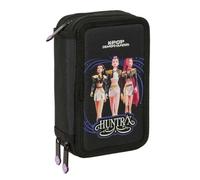 Safta | Plumier Triple K-Pop Demon Hunters Sound 37 Piezas, Portatodo Escolar con 3 Compartimentos y Cremallera, Incluye 16 Colorines, Medidas 12,5x5,5x19,5 cm, Estuche Escolar 3 Compartimentos