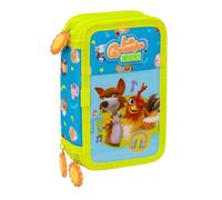 Safta | Plumier Triple La Granja de Zenón 37 Piezas, Estuche Escolar Infantil con 3 Compartimentos y Cremallera, Incluye 16 Lápices de Colores, 14 Rotuladores, Medidas 12,5x5,5x19,5 cm