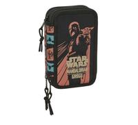 Safta | Plumier Triple Mandalorian & Grogu 37 Piezas, Estuche Escolar Organizador con 3 Compartimentos y Cremallera, Incluye 16 Lápices, 14 Rotuladores, Regla y Semicírculo, Medidas 12,5x5,5x19,5 cm