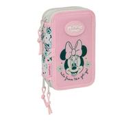 Safta | Plumier Triple Minnie Mouse Minty 37 Piezas, Estuche Escolar Infantil con 3 Compartimentos y Cremallera, Incluye 16 Lápices de Colores, 14 Rotuladores, Medidas 12,5x5,5x19,5 cm
