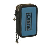Safta | Plumier Triple Munich 37 Piezas, Estuche Escolar Organizador con 3 Compartimentos y Cremallera, Incluye Rotuladores, 16 Lápices de Colores, Regla y Semicírculo, Medidas 12,5x5,5x19,5 cm