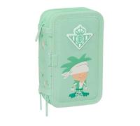 Safta | Plumier Triple Real Betis Balompié Preescolar 37 Piezas, Estuche Escolar Infantil con 3 Compartimentos y Cremalleras, Lápiz, Goma, Regla, Sacapuntas, Medidas 12,5x5,5x19,5 cm