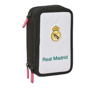 Safta | Plumier Triple Real Madrid Equipación 26/27 37 Piezas, Estuche Escolar Organizador con 3 Compartimentos y Cremallera, 16 Lápices de Colores, Niño y Niña, Medidas 12.5x5.5x19.5 cm
