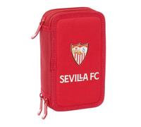 Safta | Plumier Triple Sevilla FC 37 Piezas Resistente al Agua, Estuche Escolar con 3 Compartimentos y Cremalleras, Incluye Rotuladores, Lápices de Colores, Medidas 12,5x5,5x19,5 cm