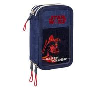 SAFTA | Plumier Triple Star Wars Darth Vader 37 Piezas, Estuche Escolar Organizador con 3 Compartimentos y Cremallera, Incluye 16 Lápices, 14 Rotuladores, Regla y Semicírculo, Medidas 12,5x5,5x19,5 cm