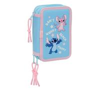 Safta | Plumier Triple Stitch Happy 37 Piezas, Estuche Escolar Organizador con 3 Compartimentos y Cremallera, Incluye 16 Lápices de Colores, 14 Rotuladores, Medidas 12,5x5,5x19,5 cm