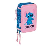 Safta | Plumier Triple Stitch Lilo 37 Piezas, Estuche Escolar Infantil con 3 Compartimentos y Cremallera, Incluye 16 Lápices de Colores, 14 Rotuladores, Regla y Semicírculo, Medidas 12,5x5,5x19,5 cm