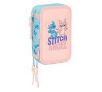 Safta | Plumier Triple Stitch Ohana 37 Piezas, Estuche Escolar Organizador con 3 Compartimentos y Cremallera, Incluye 16 Lápices de Colores, 14 Rotuladores, Medidas 12,5x5,5x19,5 cm