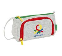 Safta BENETTON Pop - Portatodo con Bolsillo Desplegable Lleno, Estuche Infantil, Estuche Niño, Ideal para Niños de 5 a 14 Años, Cómodo y Versátil, Calidad y Resistencia, 20x8.5x11 cm, Color Gris