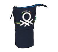 Safta BENETTON Sixties - Portatodo Convertible en Cubilete, Estuche Infantil, Estuche Niño, Ideal para Niños de 5 a 14 Años, Cómodo y Versátil, Calidad y Resistencia, 8x6x19 cm, Color Azul marino