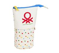 Safta Benetton Topitos - Portatodo Convertible en Cubilete, Estuche Infantil, Estuche Niño, Ideal para Niños de 5 a 14 Años, Cómodo y Versátil, Calidad y Resistencia, 8x6x19 cm, Color Blanco Roto