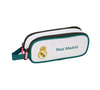 Safta | Portatodo Doble Real Madrid Equipación 26/27, Organizador Escolar con 2 Compartimentos Separados y Cremalleras, Asa Lateral de Mano, Estuche Escolar, Medidas 21x6x8 cm