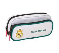 Safta | Portatodo Rectangular Real Madrid Equipación 26/27 con Bolsillo Frontal, Estuche Escolar con Doble Compartimento y Cremallera, Niño y Niña, Medidas 21x6x10.5 cm