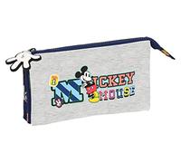 SAFTA Mickey Mouse Only One - Portatodo Triple, Estuche Infantil, Estuche Niño, Ideal para Niños de 5 a 14 Años, Cómodo y Versátil, Calidad y Resistencia, 22x3x12 cm, Color Azul Marino