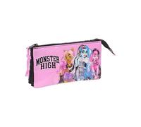 SAFTA Monster High Drama - Portatodo Triple, Estuche Infantil, Estuche Niño, Ideal para Niños en Edad Escolar, Cómodo y Versátil, Calidad y Resistencia, 22x3x12 cm