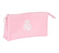 SAFTA Real Madrid Femenino - Portatodo Triple, Estuche Infantil, Estuche Niño, Ideal para Niños en Edad Escolar, Cómodo y Versátil, Calidad y Resistencia, 22x3x12 cm, Color Rosa