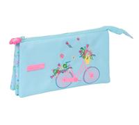 Safta - Portatodo Triple, Tejido Reciclable, Estuche Infantil, Estuche Niño, Ideal para Niños en Edad Escolar, Cómodo y Versátil, Calidad y Resistencia, 22x3x12 cm, Color Azul