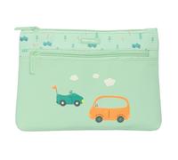 Safta Estuche escolar Preescolar Coches Grande, doble cremallera, 23x3x16 cm, verde agua