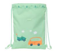 Safta PREESCOLAR COCHES - Mochila Saco Plano Junior, Fácil Limpieza, Mochila, Ideal para Niños de Diferentes Edades, Cómoda y Versátil, Calidad y Resistencia, 26x1x34 cm, Color Verde Agua