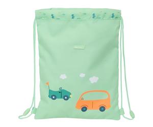 Safta PREESCOLAR COCHES - Mochila Saco Plano Junior, Fácil Limpieza, Mochila, Ideal para Niños de Diferentes Edades, Cómoda y Versátil, Calidad y Resistencia, 26x1x34 cm, Color Verde Agua